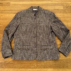 Coldwater Creek heather gold tweed four button career jacket size 16
 b36